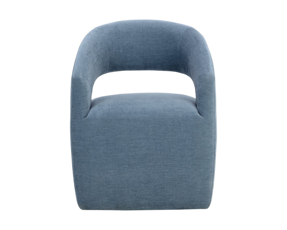 Sunpan LLORET Wheeled Dining Armchair in Danny Iceberg - Stylish, Comfortable, and Effortlessly Mobile Seating 109918V