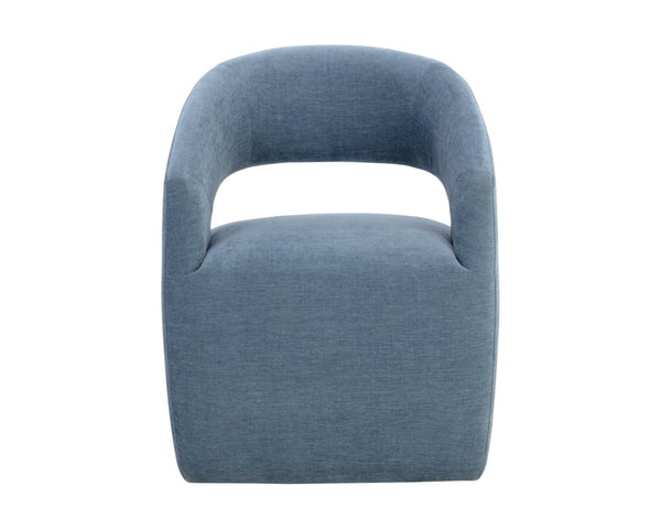 Sunpan LLORET Wheeled Dining Armchair in Danny Iceberg - Stylish, Comfortable, and Effortlessly Mobile Seating 109918V