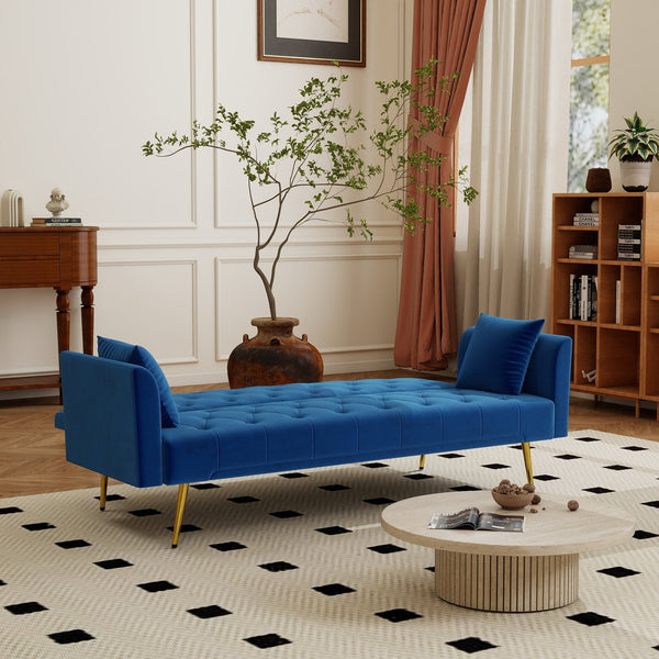 English Elm Modern Tufted Velvet Sleeper Sofa Retro Style Convertible Fold Flat for Compact Spaces Blue W2353P399459