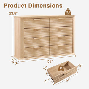 English Elm Fluted Wave Panel 7 Drawer Mdf Dresser Modern Bedroom Storage with Tv Stand Top Oak T5326P425100