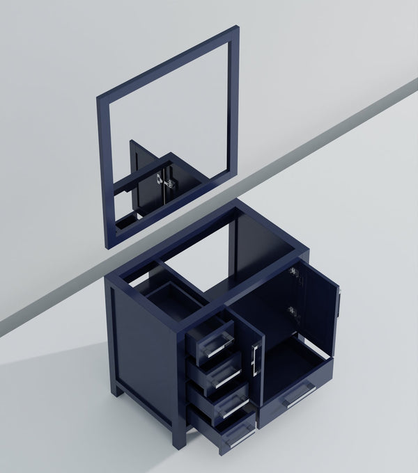 English Elm Navy Blue Bath Vanity With Mirror - 36" W X 22" D, Right Offset Sink, Ample Storage & Easy Install B2731S00513