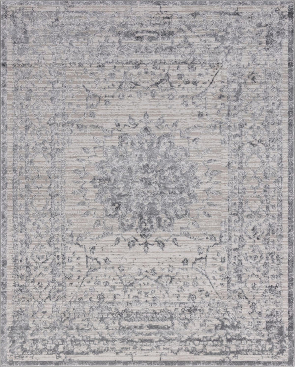Unique Loom Aberdeen Derbyshire Machine Made Medallion Rug Gray, Navy Blue 8' 0" x 10' 0"