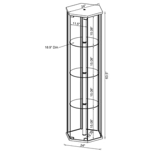 English Elm Tenley Hexagonal Black & Chrome Glass 4-Shelf Curio Cabinet — Modern Accent Display Shelf, 63.5" B062P328641