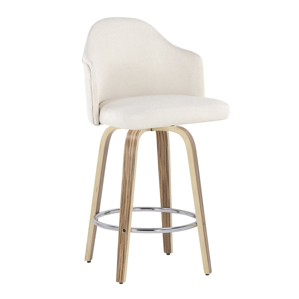 English Elm Fixed-height Swivel Counterstools Mahogany Wood Chrome Footrest Velvet Seat Set of 2 Cream B202S01780