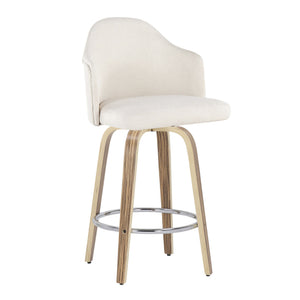 English Elm Fixed-height Swivel Counterstools Mahogany Wood Chrome Footrest Velvet Seat Set of 2 Cream B202S01780