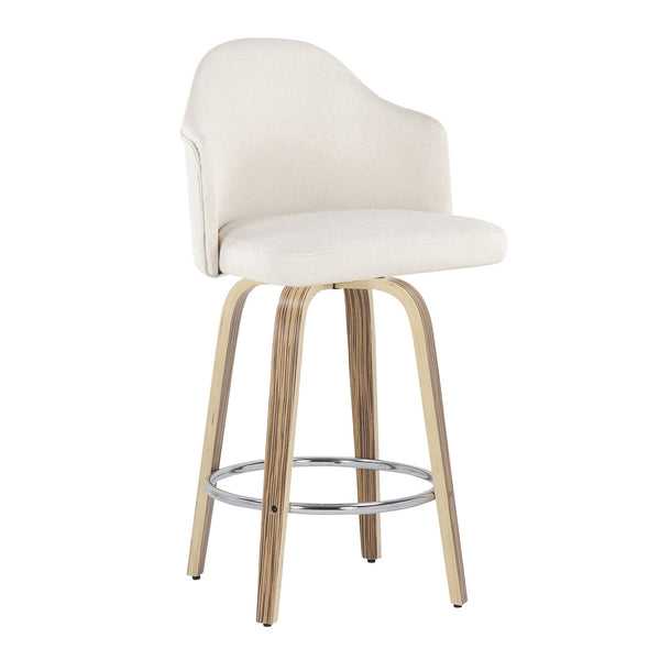 English Elm Fixed-height Swivel Counterstools Mahogany Wood Chrome Footrest Velvet Seat Set of 2 Cream B202S01780