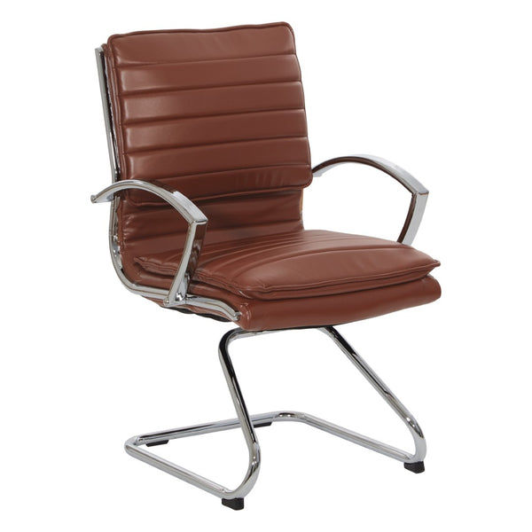 OSP Home Furnishings Guest Faux Leather Office Chair with Chrome Sled Base and Ergonomic Lumbar Support Saddle SPX23595C-U41