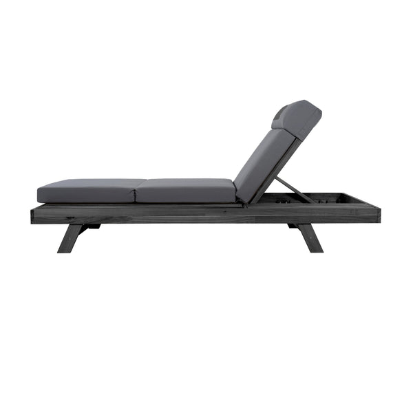 English Elm Lounge Chaise Outdoor Acacia Wood Slatted Frame with Water Resistant Cushion Resort Style Black,Dark Gray N770P442B67G