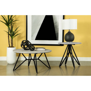 English Elm Hadi Cement Round End Table with Hairpin Iron Legs — Industrial Modern Texture, Durable Chic Finish B062P344951