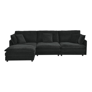 English Elm Modern Sectional Convertible Sofa with Ottoman, Oversized L-Shaped 4-Seater Towel Fabric Comfort Black W1413S00080