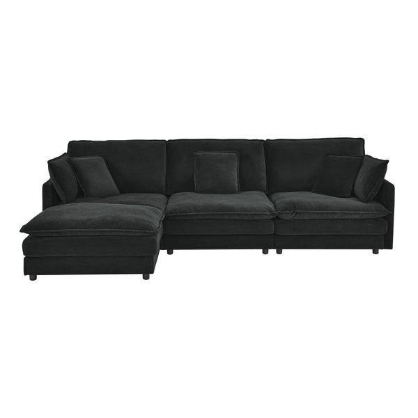 English Elm Modern Sectional Convertible Sofa with Ottoman, Oversized L-Shaped 4-Seater Towel Fabric Comfort Black W1413S00080
