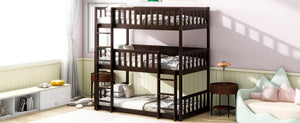 English Elm Twin Size Triple Bunk Bed In Espresso - Space-Saving Rubberwood Design With Ladders And Guardrails W504S00243-GIGA