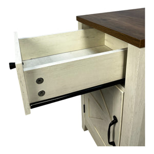 English Elm Farmhouse Nightstand with Charging Station and Barn Door Drawer — USB-C, AC Outlets, Compact Storage Brown+White W1412P230407