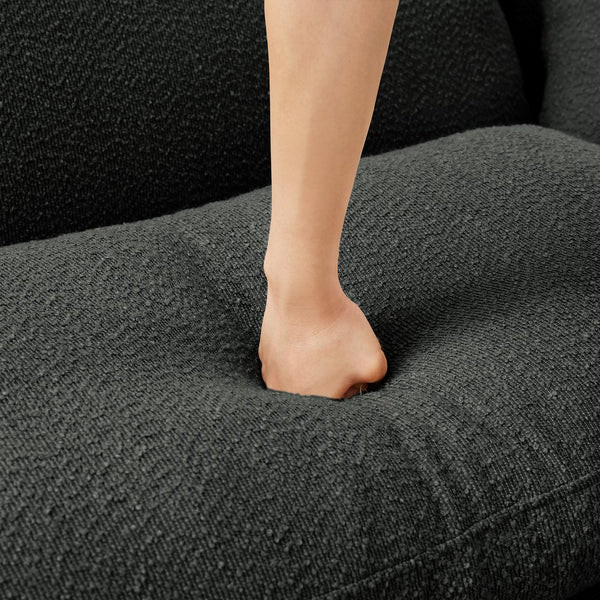 English Elm Boucle U-Shape 4-Seater Sectional Sofa With Shell Armrests & Movable Ottomans In Dark Grey Fabric W3041S00305