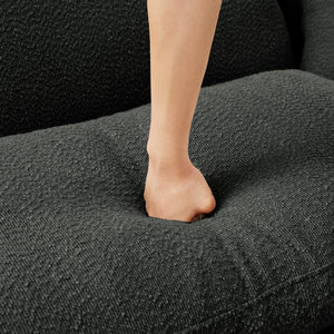 English Elm Boucle 3-Seater Sofa With Shell-Shaped Armrests & Cylindrical Legs - Dark Grey Modern Elegance W3041S00300