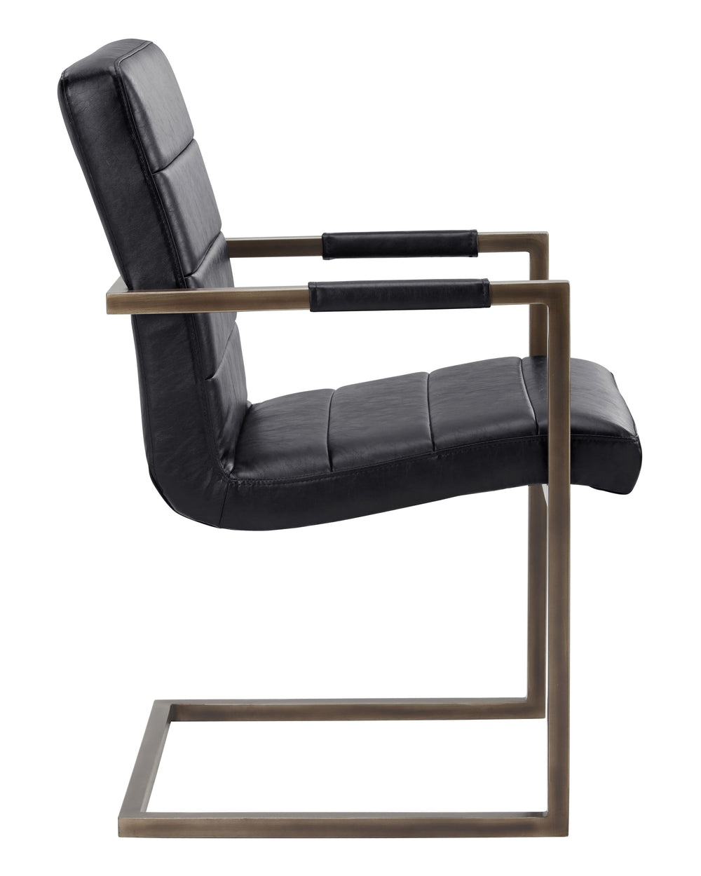 Sunpan Jafar Dining Armchair Set - Retro-Inspired Faux Leather Design with Rustic Bronze Steel Frame Vintage Black