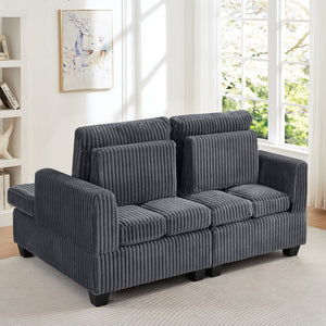 English Elm Fluffy Corduroy Convertible Loveseat Modular Lounge Chair for Bedroom or Apartment Dark Gray W3705S00017