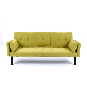 English Elm 70-inch Foldable Cotton Linen Sofa Bed with Cup Holder & Side Storage, Space-Saving 2-Seater Design Green W3371P337200