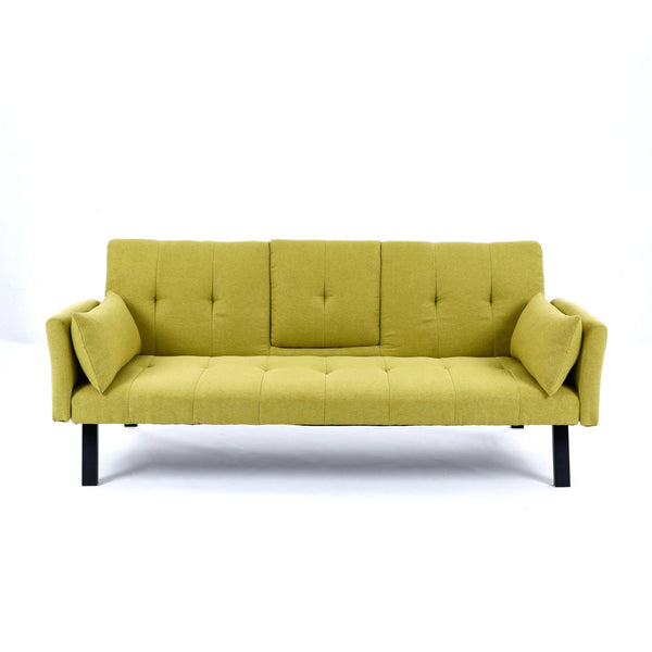 English Elm 70-inch Foldable Cotton Linen Sofa Bed with Cup Holder & Side Storage, Space-Saving 2-Seater Design Green W3371P337200