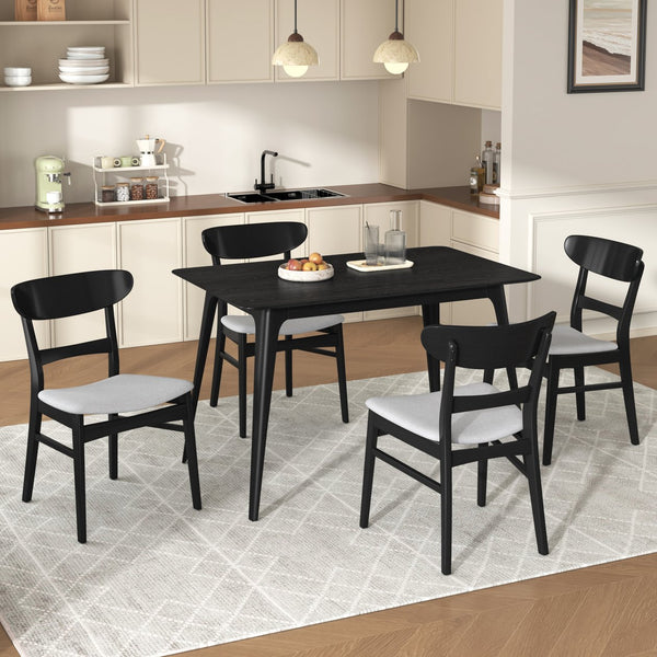 English Elm [video] Mid-century Modern Rubberwood Dining Set Seats Four with Upholstered Chairs N759S001001E