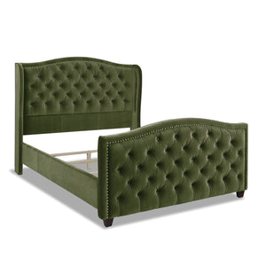 English Elm Jennifer Taylor Home - Marcella Upholstered Shelter Headboard Bed Set - Queen Size In Olive Green Velvet For Luxe Comfort B2719P238221