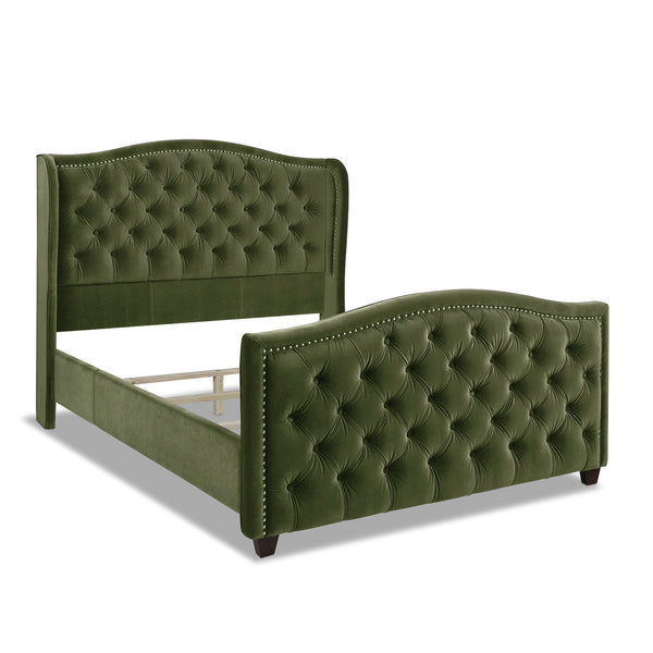 English Elm Jennifer Taylor Home - Marcella Upholstered Shelter Headboard Bed Set - Queen Size In Olive Green Velvet For Luxe Comfort B2719P238221