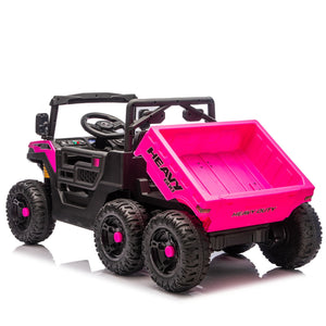 English Elm 24v Electric Kids Dump Truck 4wd Six Wheel Ride on with Remote Suspension Cargo Bucket Pink W1578P380845