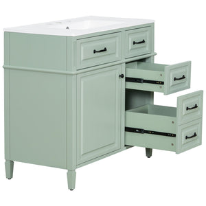 English Elm 36-Inch Modern Bathroom Vanity With Ceramic Sink, Adjustable Shelves, Flip Drawers & Metal Handles N725P350849F