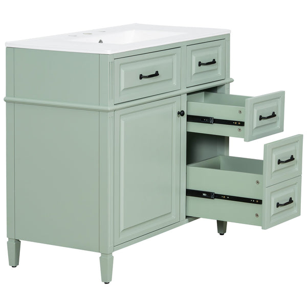 English Elm 36-Inch Modern Bathroom Vanity With Ceramic Sink, Adjustable Shelves, Flip Drawers & Metal Handles N725P350849F