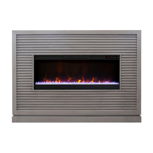 English Elm Riviera 64" Fireplace Mantel with 42" Electric Insert, Poplar & Okume Veneer, Bourbon Finish, Remote Control Grey B108P364427