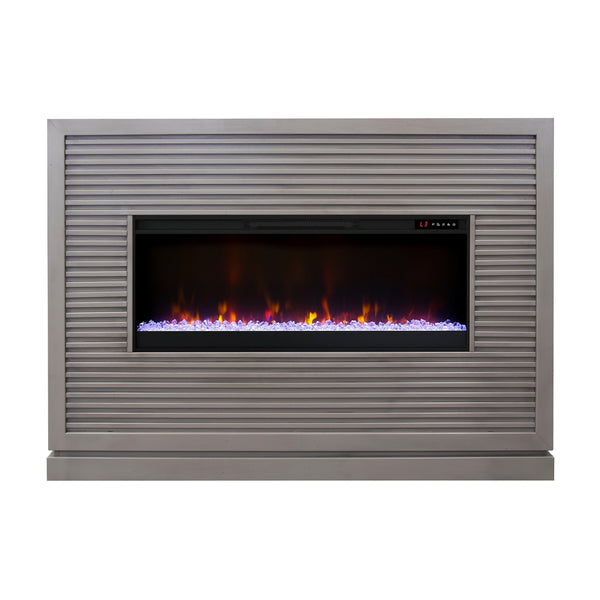 English Elm Riviera 64" Fireplace Mantel with 42" Electric Insert, Poplar & Okume Veneer, Bourbon Finish, Remote Control Grey B108P364427