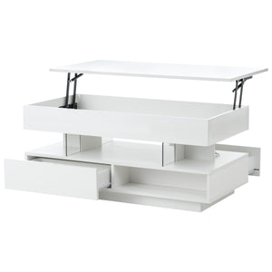 English Elm 39.3" Lift Top Coffee Table with Hidden Storage, 2 Drawers, Adjustable LED Ambience Lights and Durable Lift Mechanism White W3871P368909
