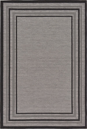 Unique Loom Outdoor Border Multi Border Machine Made Border Rug Gray, Black/Gray/Silver 5' 3" x 8' 0"