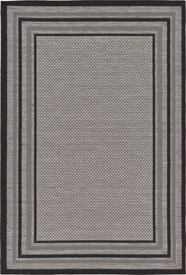 Unique Loom Outdoor Border Multi Border Machine Made Border Rug Gray, Black/Gray/Silver 5' 3" x 8' 0"