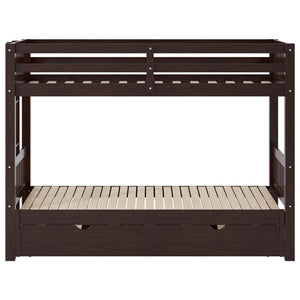 English Elm Twin over Pull-out Bunk Bed with Trundle and Wheels, Space-Saving Pine/MDF Frame Sleeps Four Crowd-Friendly Design Espresso GX000301AAP