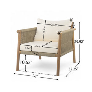 English Elm 28" Woven Outdoor Lounge Chair Solid Wood Frame Polyester Cushions Patio Garden N767P236617T