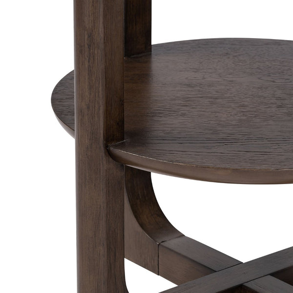 English Elm Transitional End Table With Quartz Stone Top And Dark Walnut Trestle Base For Stylish Living Rooms B2741P404268-GIGA