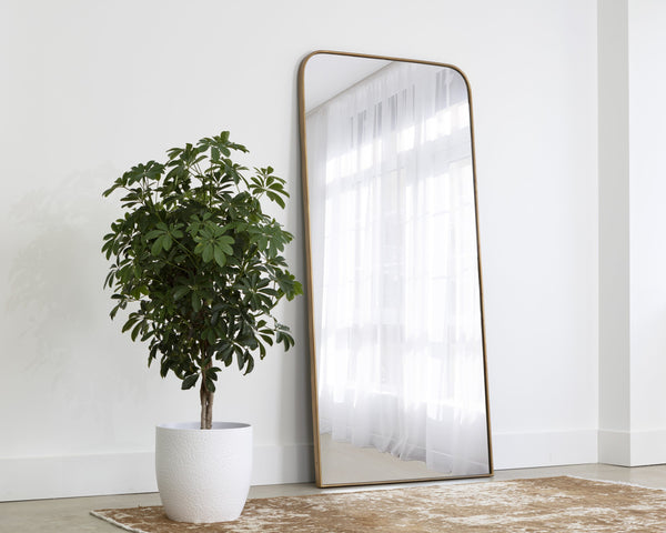 Sunpan Calabasas Floor Mirror - Sleek Minimalist Design with Iron Frame, Perfect for Modern Loft Spaces Brass