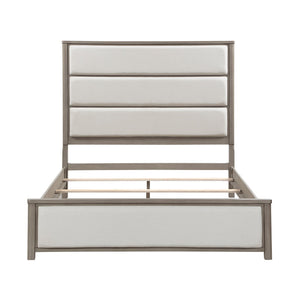 English Elm Contemporary Glam Queen Platform Bed Faux Leather Diamond Stitching Led Headboard B011S02230