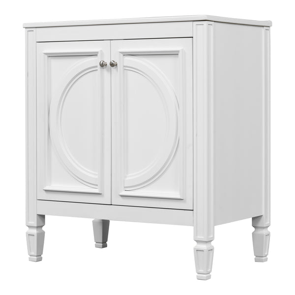 English Elm Christopher Knight Home® - 30" Bathroom Vanity with Sink Vintage Freestanding Ceramic Top Soft-Close Doors Gold Knobs, Storage White N759P226000K