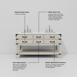 English Elm White Oak Double Bath Vanity With White Quartz Top & Polished Chrome Faucet Set – Stylish Storage! B2731P260287-GIGA