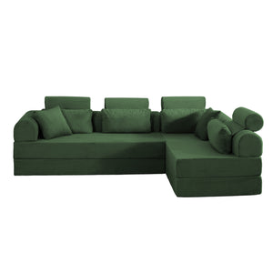 English Elm L Shaped Corduroy Sectional Sofa Converts to Sleeper Bed Space Saving Modular Couch Green W5532S00005