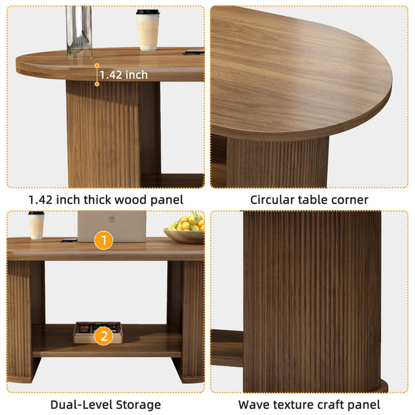 English Elm Oval Fluted Two Tier Coffee Table Walnut Farmhouse Mid Century Living Room Accent W2641P422954