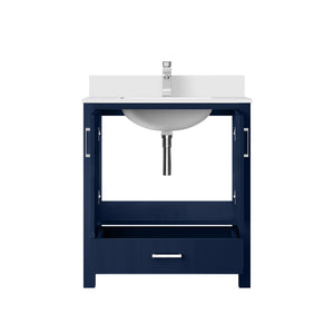 English Elm Navy 30" Bath Vanity with White Quartz Top, Soft-Close Drawer, Chrome Faucet & Spacious Storage B2731P259012