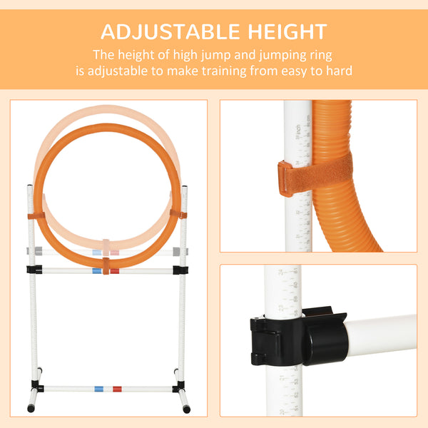 English Elm PawHut 2-in-1 Dog Agility Jumper Tire or Hurdle Bar with Carry Bag, Durable Plastic, Portable Training W2225P249934