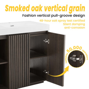 English Elm Emilia 60 Inch Freestanding Oak Vanity with Ceramic Sink and Soft Close Drawers W1865S00241