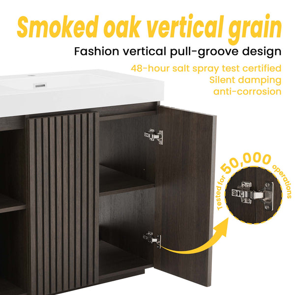 English Elm Emilia 60 Inch Freestanding Oak Vanity with Ceramic Sink and Soft Close Drawers W1865S00241