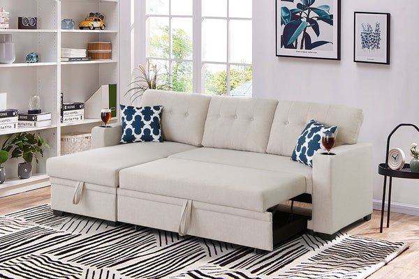 English Elm Convertible Upholstered Sectional Sofa with Pull-out Chaise Sleeper and Storage B2730S00002