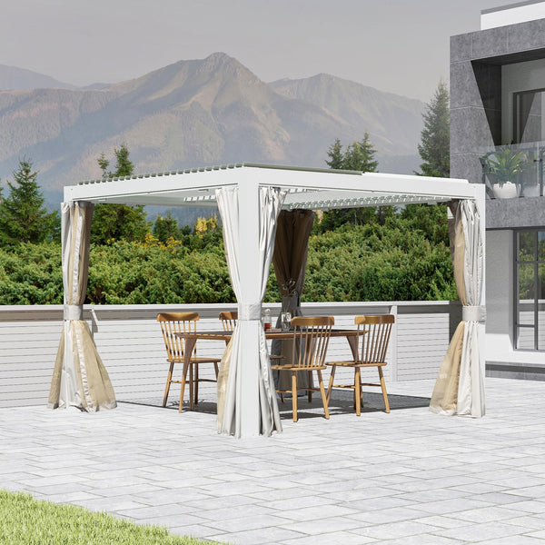 English Elm 10x10 Adjustable Louvered Pergola with Dual Tilt Roof, Integrated Gutter, Durable Aluminum Frame White W1859S00129