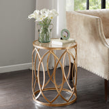 Madison Park Arlo Modern/Contemporary Metal Eyelet Accent Table MP120-0221 Gold/Glass